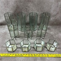 Clear Leaded Beveled Glass Candle Holders Hexagon