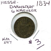 German State 1834 Hesse-Darmstate 6 Kreuzer - VF