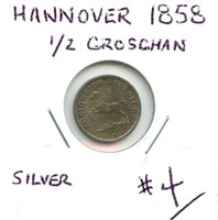 German State 1858 Hannover 1/2 Groschan - Silver,