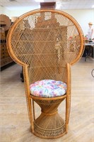 Vintage rattan peacock chair w/ floral cushion