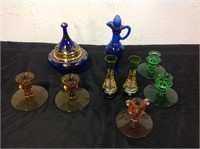 9 COLORED GLASS PIECES