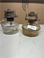 2 SMALL CLEAR OIL LAMPS 5" X 4" W/O GLOBES