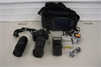 Minolta 35mm Camera, Lenses, Case