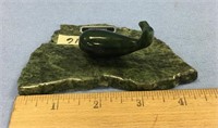 2" jade carving of a whale mounted oa 4 1/2" jade
