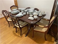 WOODEN DROP LEAF TABLE W/ 6 TABLE CHAIRS