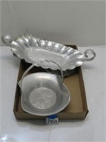 silver colored metal serving tray and bowl