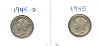 Pair of Mercury Silver Dimes - 1945 & 1945-D