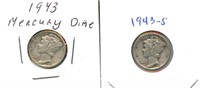Pair of Mercury Silver Dimes - 1943 & 1943-S
