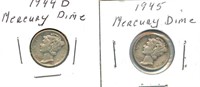 Pair of Mercury Silver Dimes - 1944-D & 1945