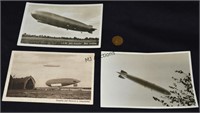 2 Antique Zeppelin Postcards & 1 Real Photograph