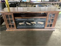FAUX WOODEN TV STAND / FIRE PLACE, PLUGS INTO