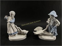 (2) VTG Holland Figurines: Kids with Geese