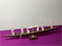 African Style Wood Boat w Posible Bone Figurines