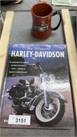 Harley Davidson, mug, and book