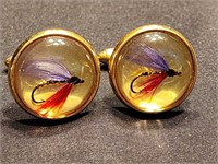 Vintage MCM Krementz fly fishing cuff links.