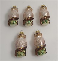 5 VINTAGE OWL GLASS ORNAMENTS