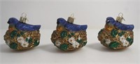 3 OLD WORLD CHRISTMAS BIRD IN NEST ORNAMENTS