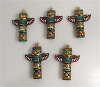 5 OLD WORLD CHRISTMAS TOTEM POLE ORNAMENTS