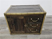 Vintage walnut chest with brass hardware and trim