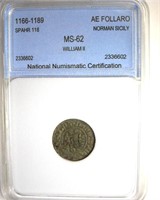 1166-1189 William II NNC MS62 AE Follaro