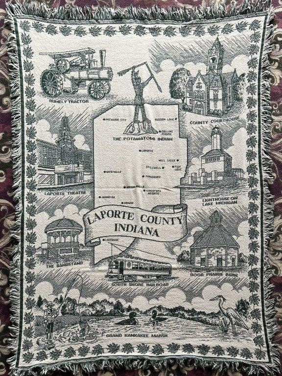 LaPorte County Green & White Throw Blanket