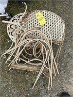 Assorted iron chair, parts, four legs, two seats,