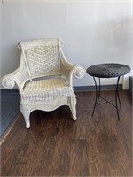 White wicker chair and a black wicker and metal
