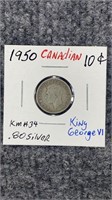1950 Canadian Dime 80% Silver