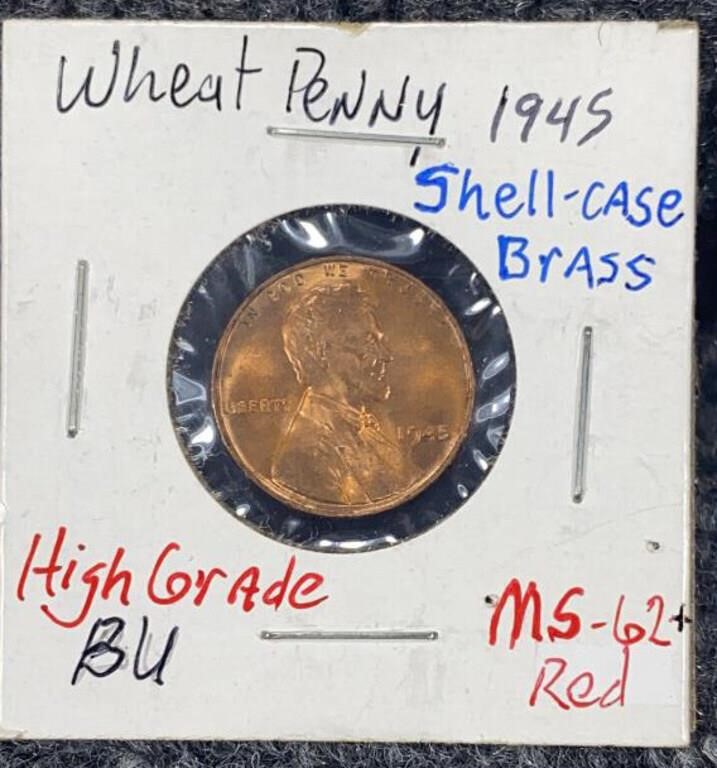 1945 High Grade Wheat Penny Shell Case Brass
