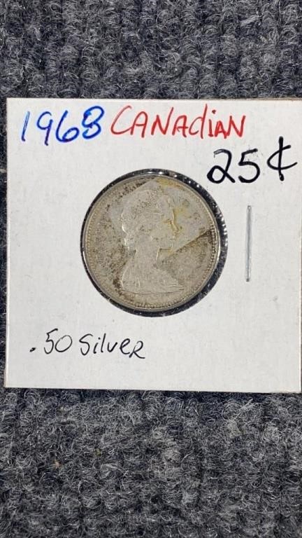 1968 Canada 25 Cent 50 % Silver Coin