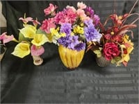 3 Ceramic Vases with Artificial Flowers