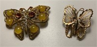 2 Butterfly Pins Gold Tone