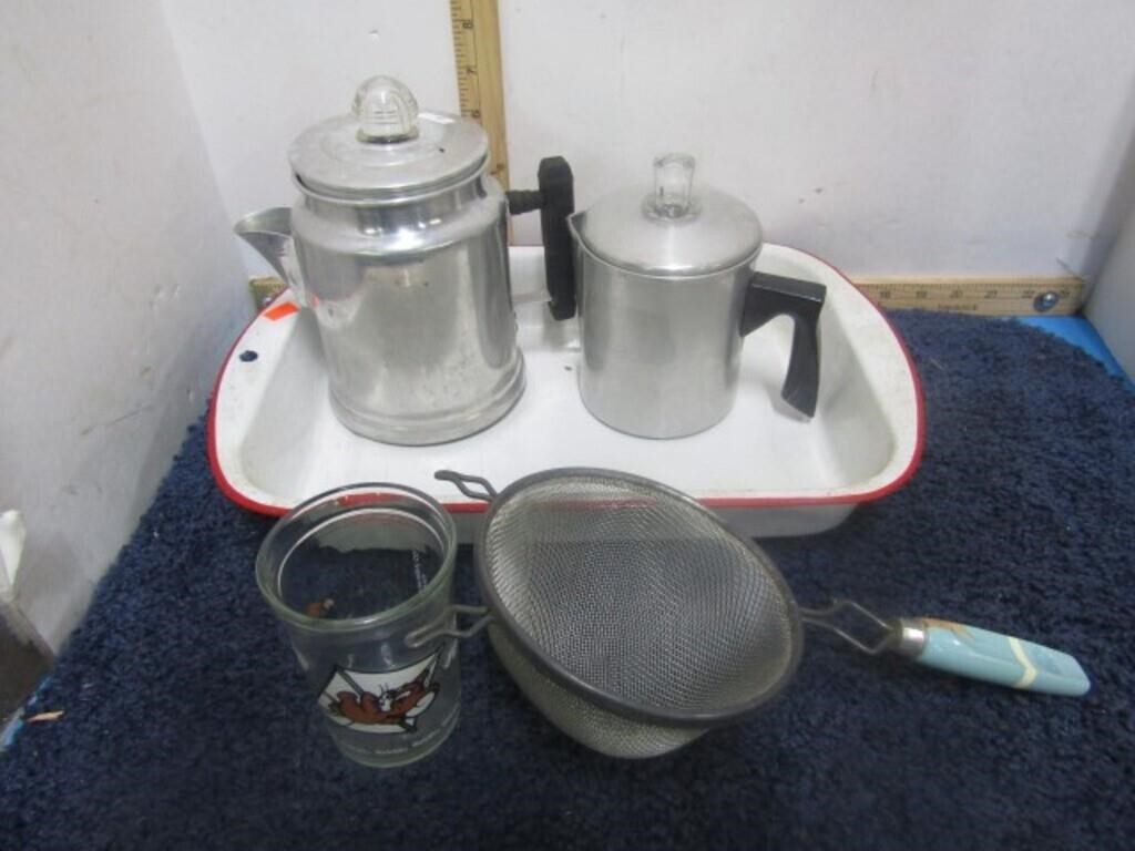 ENAMELED PAN, COFFEE PERCOLATORS, ETC