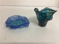 2 Pieces Blue Art Glass