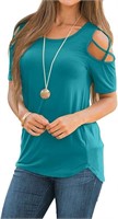 O647  ANYJOIN Summer Tunic Top, Cold Shoulder Blou