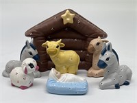 Porcelain Nativity w/ Animals & Baby Jesus