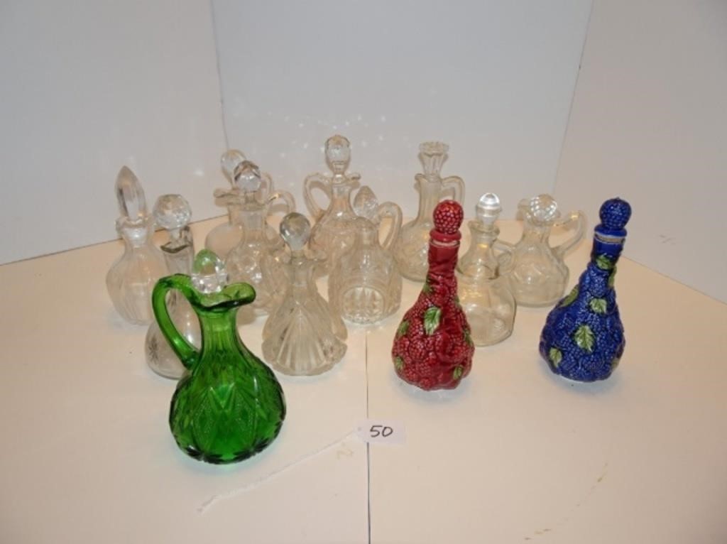 Lot Of 13 Glass Ceramic Cruets With Stoppers