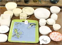 ASSORTED BOWLS, SAUCERS,TRAY,