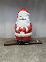 Vintage Santa blow mold on wood stand