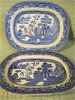 2 PIECE BLUE WILLOW PLATTERS, 12IN AND 14IN