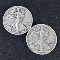 (2) 1943 Walking Liberty Silver Half Dollars