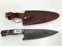 Handmade Damascus knife with leather sheath