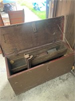 Antique tool chest, shoe repair items