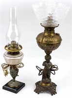 Two Antique Converted Oil Lamps