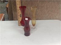 3 MCM glass flower / bud vases