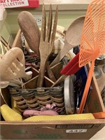 Basket w/kitchen utensils &other kitchen items