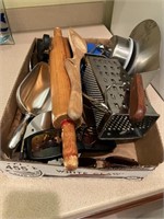 Bx of kitchen utensils, rolling pins, rollers,