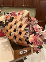 Wooden basket w/artificial flowers