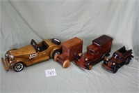 4 Wooden Cars (some banks)