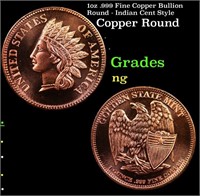 1oz .999 Fine Copper Bullion Round - Indian Cent S